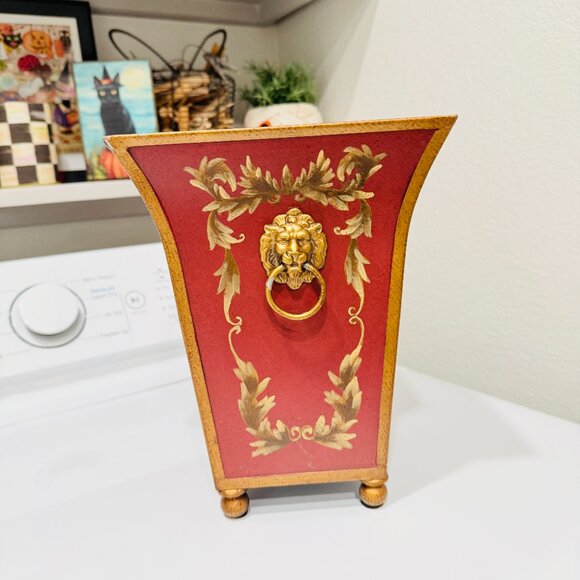 Vintage French Tole Flared Cachepot Planter with Lionheads - Picture 10 of 16